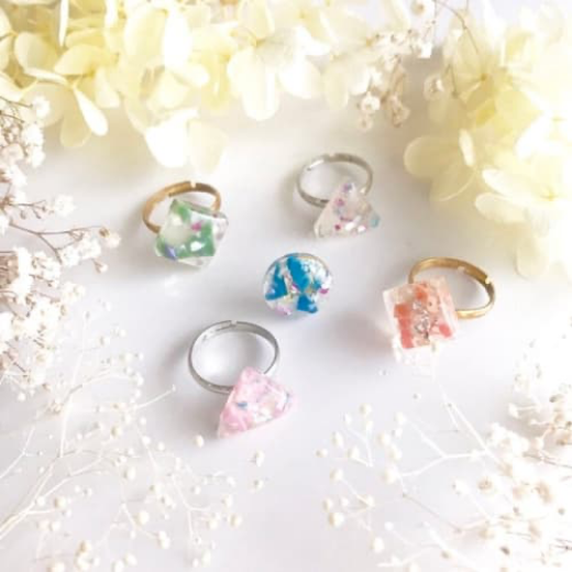 【しかく指輪】海洋マイクロプラスチックを使ったハンドメイドアクセサリー/ゆびわ(全7色)